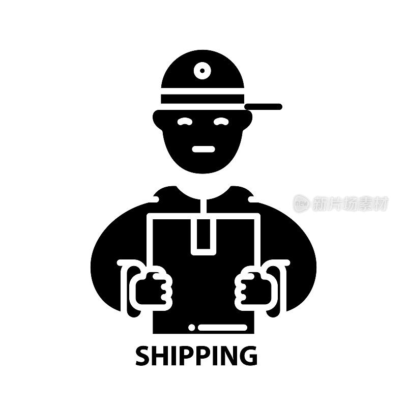 shipping icon, black vector sign with editable strokes, concept illustration